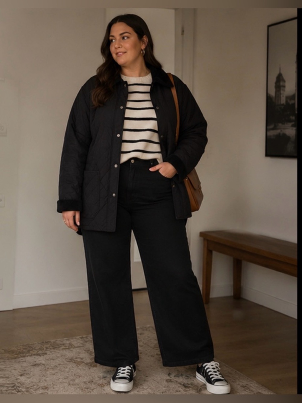 LL Bean Vintage Quilted Barn Jacket With Corduroy Collar